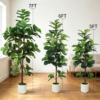 6FT Artificial Fiddle Leaf Fig Tree with White Planter & Fake Moss, Realistic Faux Ficus Lyrata Floor Plant for Indoor Home Office Decor, Housewarming Gift