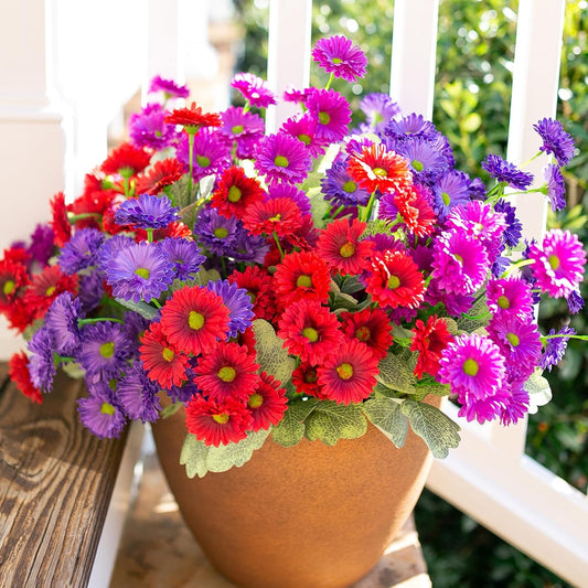 HyeFlora 6 Bundles Dahlia Artificial Flowers for Outdoors Decoration, Mix | Silk Flowers Fake Plants Realistic, Faux Flowers, UV Resistant, Outdoor Planters Front Door Yard Garden Patio Outside Home