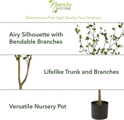 5 ft Minimalist Citrus Artificial Tree with Nursery Pot | Bendable Branches, Lifelike Foliage, Realistic Multi-Tonal Trunk, Stable Nursery Planter, Ideal for Compact Spaces