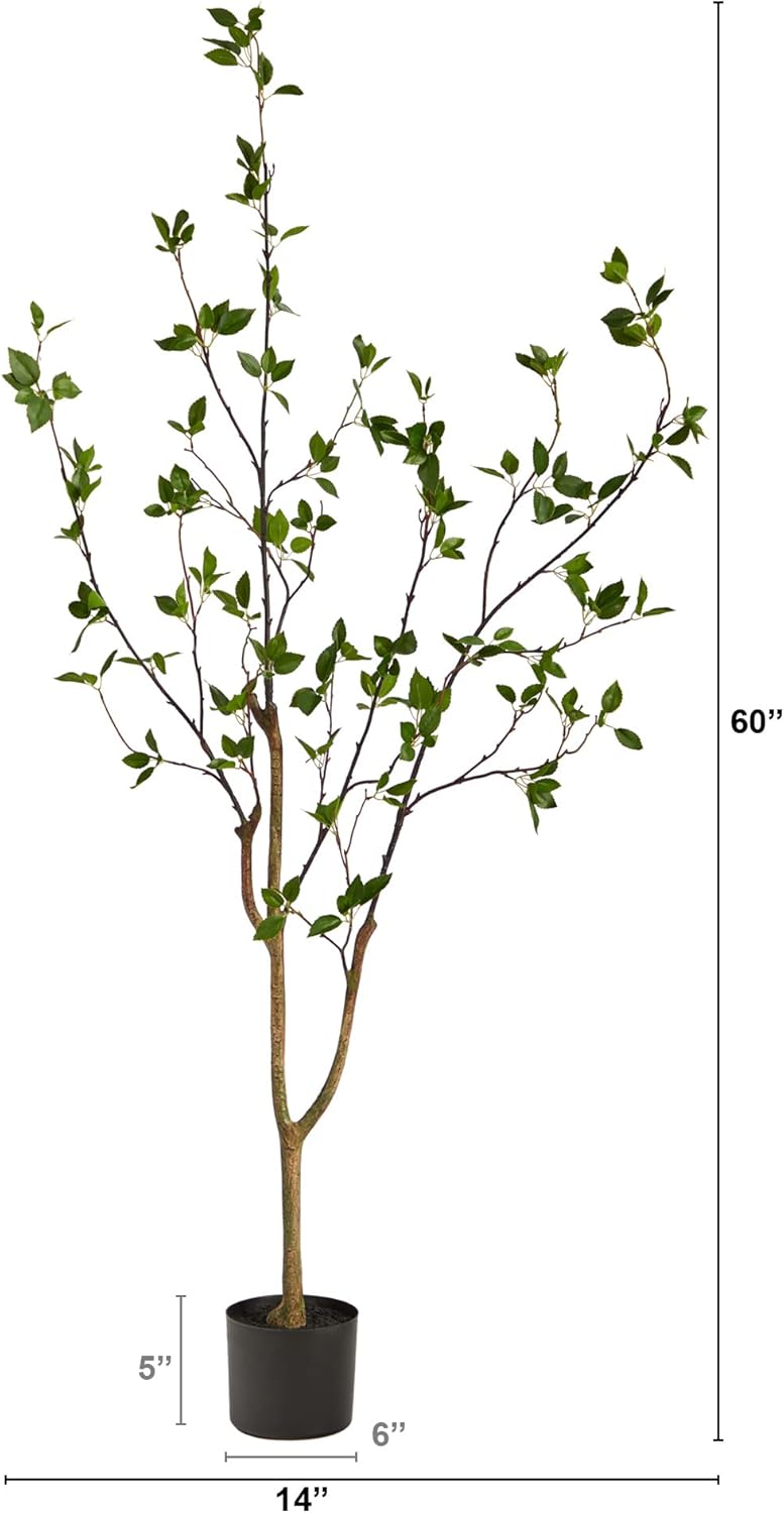 5 ft Minimalist Citrus Artificial Tree with Nursery Pot | Bendable Branches, Lifelike Foliage, Realistic Multi-Tonal Trunk, Stable Nursery Planter, Ideal for Compact Spaces
