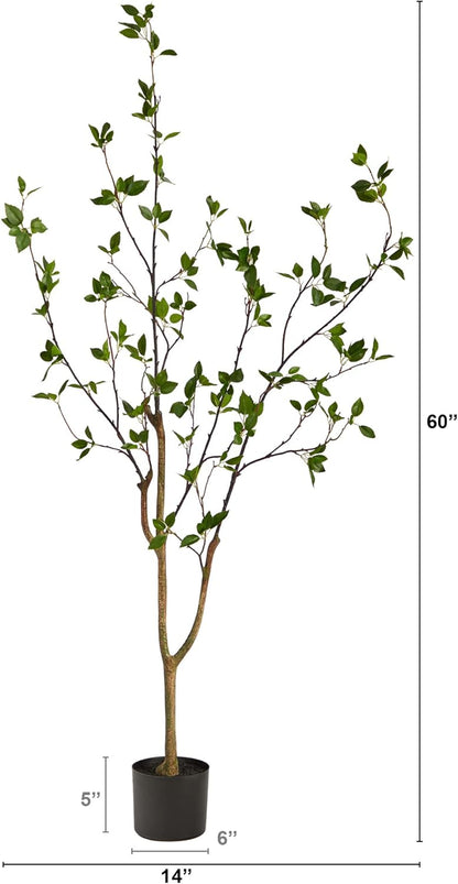 5 ft Minimalist Citrus Artificial Tree with Nursery Pot | Bendable Branches, Lifelike Foliage, Realistic Multi-Tonal Trunk, Stable Nursery Planter, Ideal for Compact Spaces