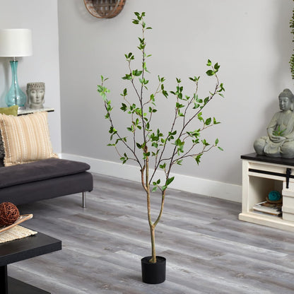 5 ft Minimalist Citrus Artificial Tree with Nursery Pot | Bendable Branches, Lifelike Foliage, Realistic Multi-Tonal Trunk, Stable Nursery Planter, Ideal for Compact Spaces
