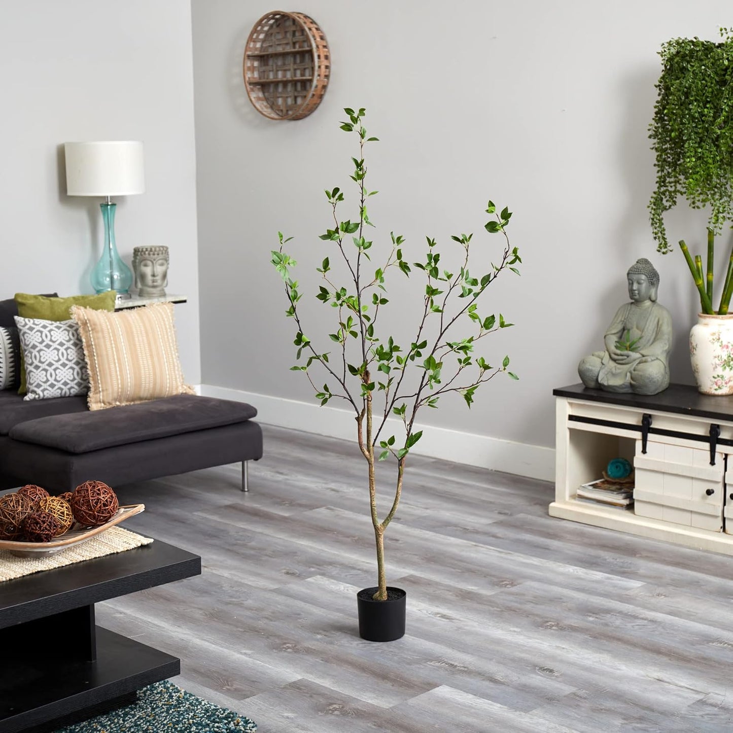5 ft Minimalist Citrus Artificial Tree with Nursery Pot | Bendable Branches, Lifelike Foliage, Realistic Multi-Tonal Trunk, Stable Nursery Planter, Ideal for Compact Spaces