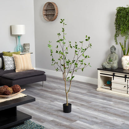 5 ft Minimalist Citrus Artificial Tree with Nursery Pot | Bendable Branches, Lifelike Foliage, Realistic Multi-Tonal Trunk, Stable Nursery Planter, Ideal for Compact Spaces
