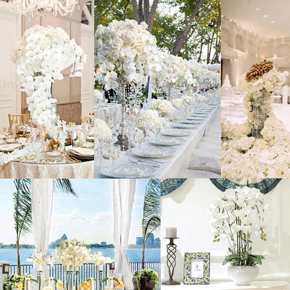 5 Pcs Artificial Phalaenopsis Flowers and 4 Bundles Leaves,Artificial Orchid Flowers with 4 Bundles Leaves Stem Plants for Home Wedding Decoration