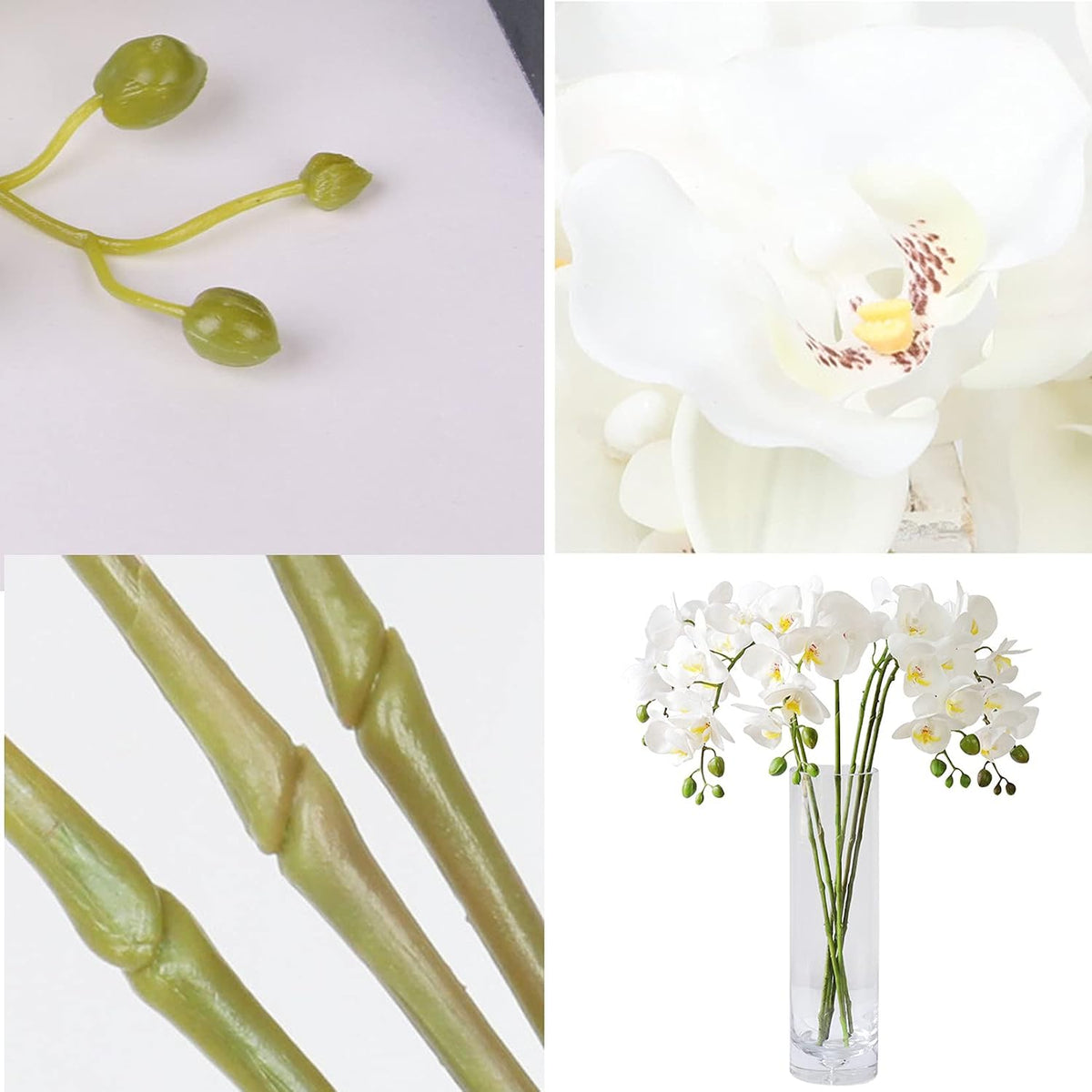5 Pcs Artificial Phalaenopsis Flowers and 4 Bundles Leaves,Artificial Orchid Flowers with 4 Bundles Leaves Stem Plants for Home Wedding Decoration