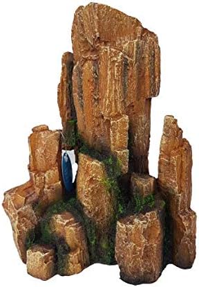Artificial Rock Outcrop Aquarium Ornament in Tan Color 10 Inches Tall, Vivarium, Fish Tank Reptile Safe Resin Slate Type Rock Formation
