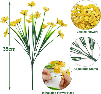 24 Pcs Artificial Plants Outdoors Fake Greenery Stems, Green | Fake wheat grass, realistic, plastic shrubs, UV resistant, patio garden yard porch window planter box indoor home decor