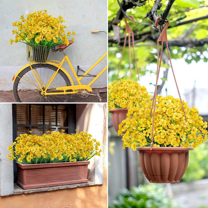 24 Pcs Artificial Plants Outdoors Fake Greenery Stems, Green | Fake wheat grass, realistic, plastic shrubs, UV resistant, patio garden yard porch window planter box indoor home decor