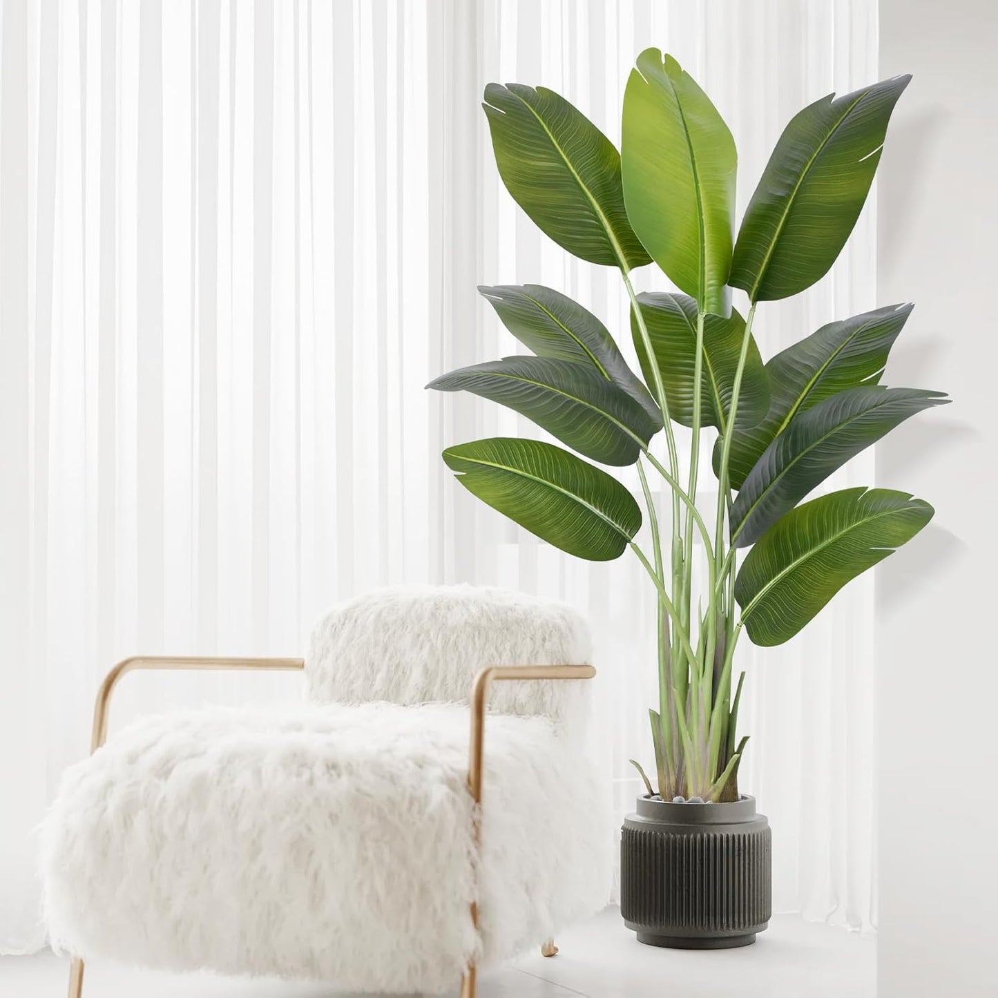 9ft Artificial Phoenix Palm Tree Tall Artificial Palm Trees with 21 Adjustable Leaves,Faux Phoenix Palm Plants for Outside Patio Pool Home Office Living Room Yard (2Pcs, 9ft)