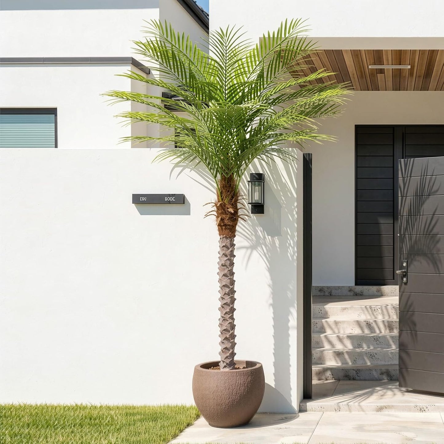 9ft Artificial Phoenix Palm Tree Tall Artificial Palm Trees with 21 Adjustable Leaves,Faux Phoenix Palm Plants for Outside Patio Pool Home Office Living Room Yard (2Pcs, 9ft)