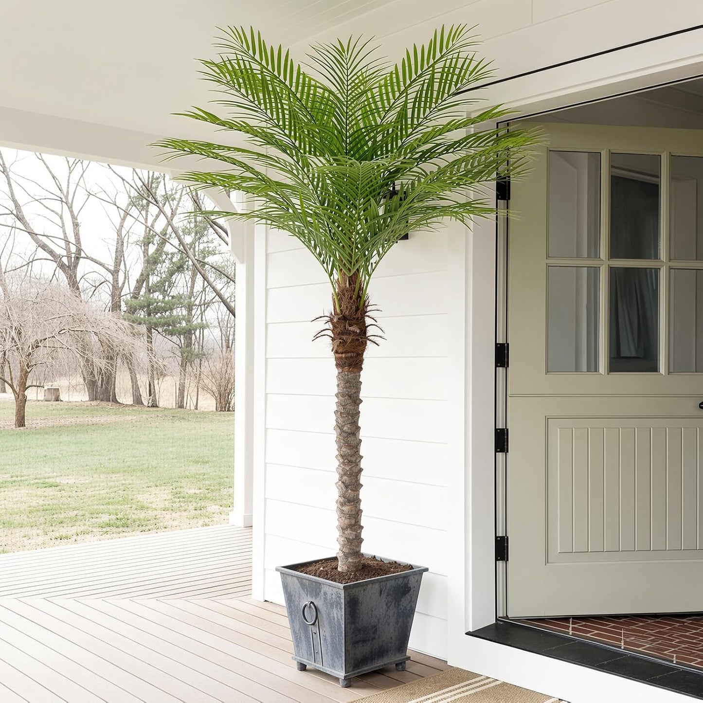 9ft Artificial Phoenix Palm Tree Tall Artificial Palm Trees with 21 Adjustable Leaves,Faux Phoenix Palm Plants for Outside Patio Pool Home Office Living Room Yard (2Pcs, 9ft)