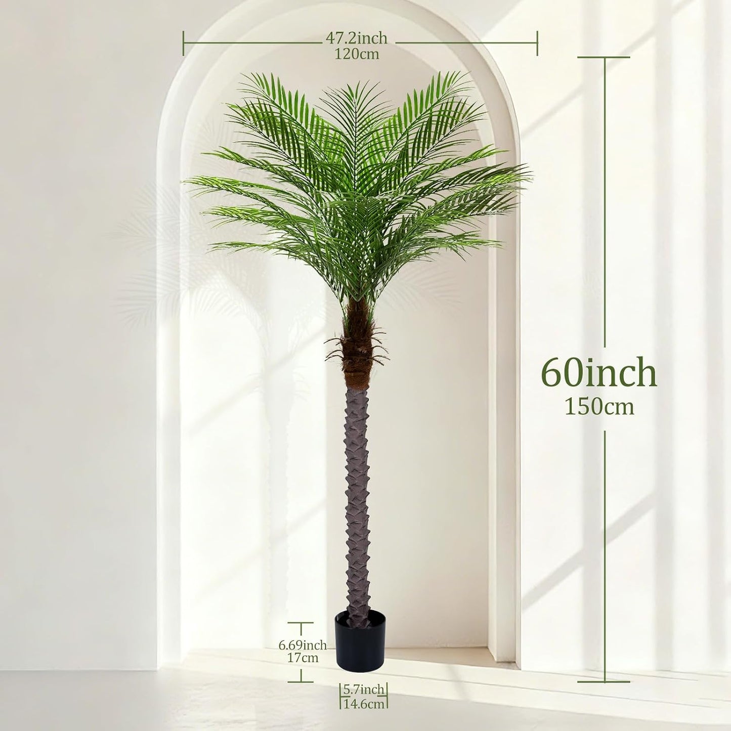 9ft Artificial Phoenix Palm Tree Tall Artificial Palm Trees with 21 Adjustable Leaves,Faux Phoenix Palm Plants for Outside Patio Pool Home Office Living Room Yard (2Pcs, 9ft)