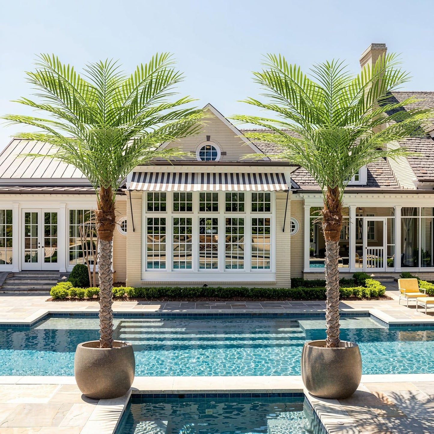 9ft Artificial Phoenix Palm Tree Tall Artificial Palm Trees with 21 Adjustable Leaves,Faux Phoenix Palm Plants for Outside Patio Pool Home Office Living Room Yard (2Pcs, 9ft)