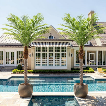 9ft Artificial Phoenix Palm Tree Tall Artificial Palm Trees with 21 Adjustable Leaves,Faux Phoenix Palm Plants for Outside Patio Pool Home Office Living Room Yard (2Pcs, 9ft)