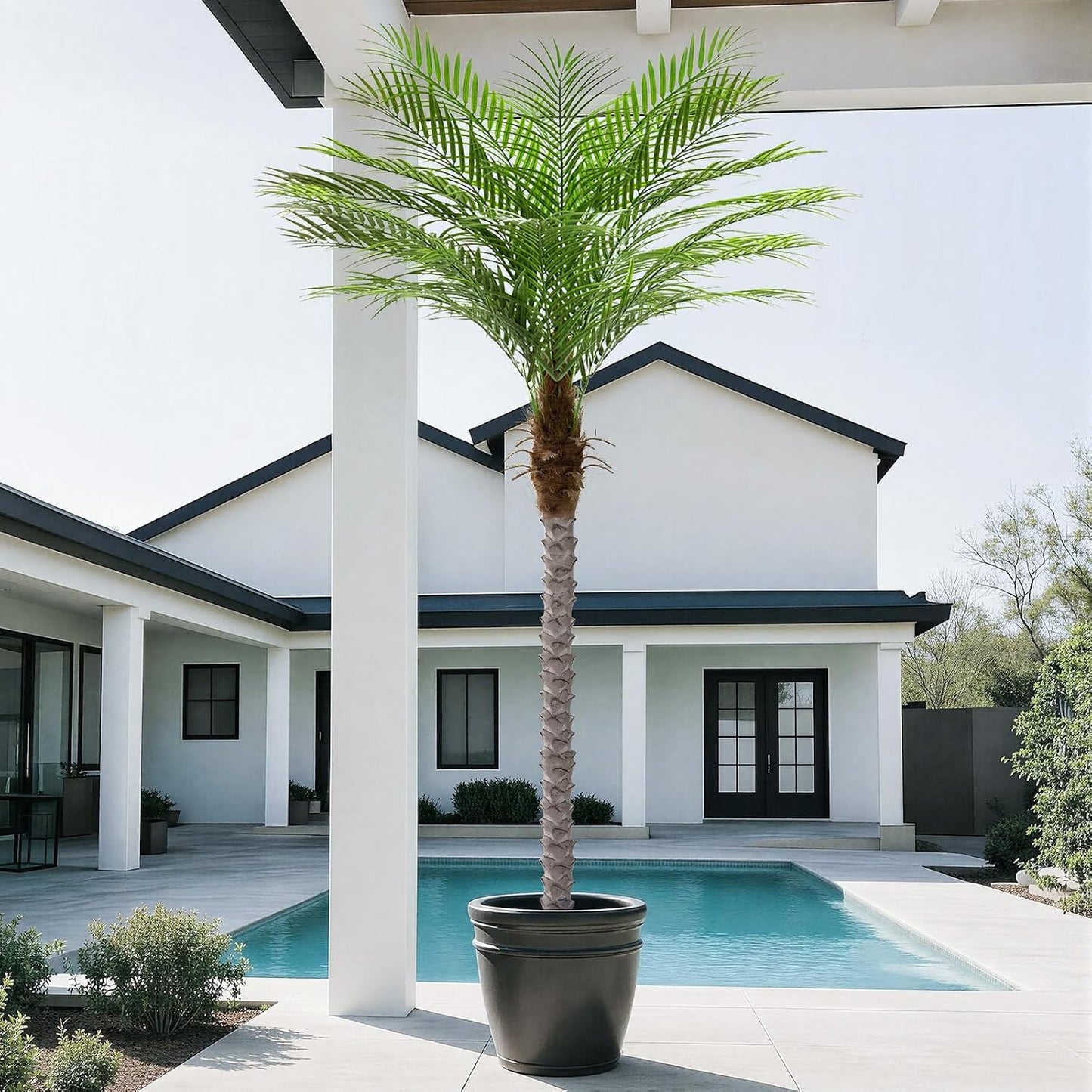 9ft Artificial Phoenix Palm Tree Tall Artificial Palm Trees with 21 Adjustable Leaves,Faux Phoenix Palm Plants for Outside Patio Pool Home Office Living Room Yard (2Pcs, 9ft)