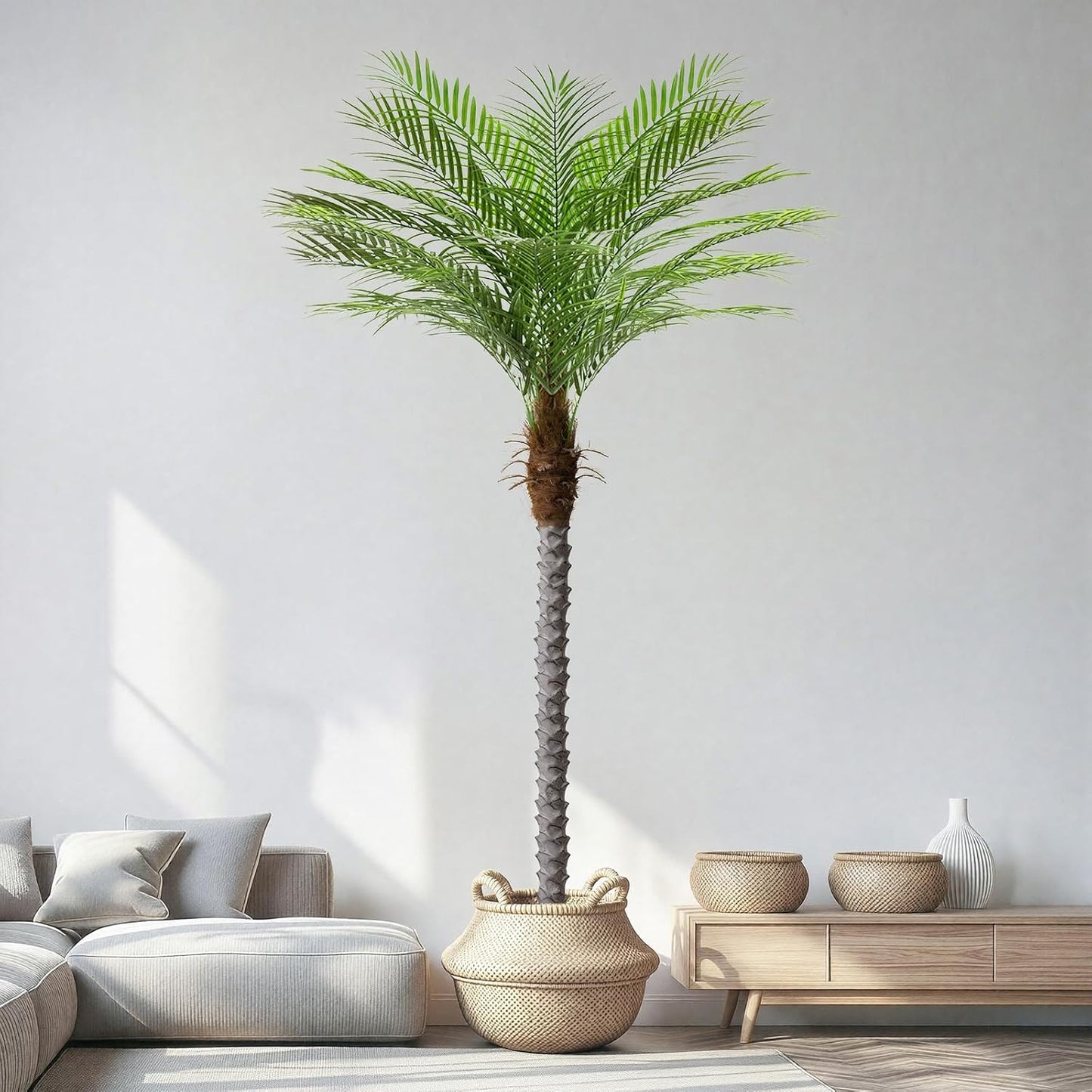 9ft Artificial Phoenix Palm Tree Tall Artificial Palm Trees with 21 Adjustable Leaves,Faux Phoenix Palm Plants for Outside Patio Pool Home Office Living Room Yard (2Pcs, 9ft)