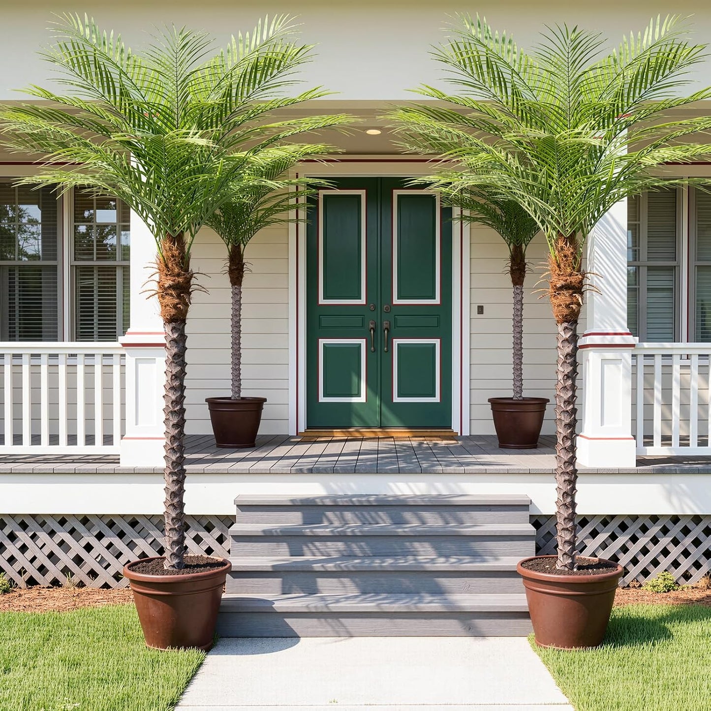 9ft Artificial Phoenix Palm Tree Tall Artificial Palm Trees with 21 Adjustable Leaves,Faux Phoenix Palm Plants for Outside Patio Pool Home Office Living Room Yard (2Pcs, 9ft)