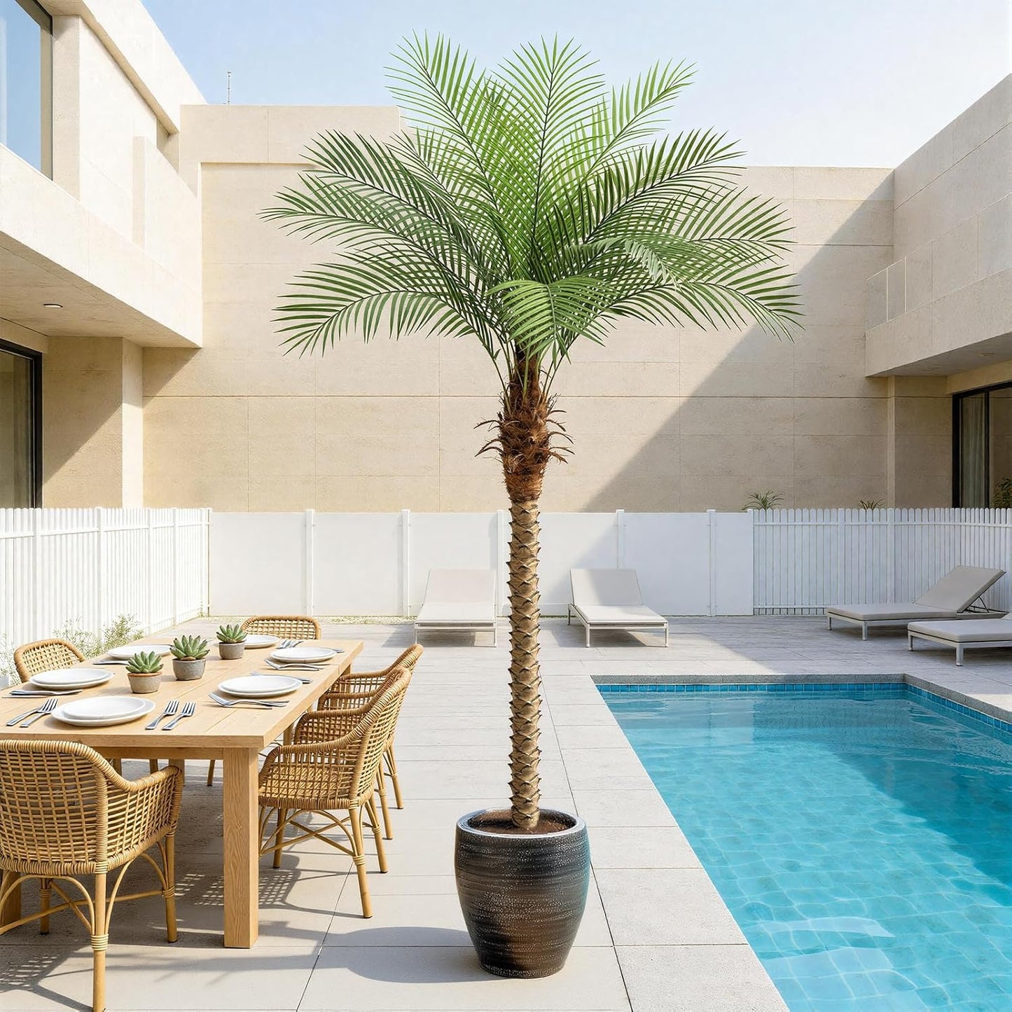 9ft Artificial Phoenix Palm Tree Tall Artificial Palm Trees with 21 Adjustable Leaves,Faux Phoenix Palm Plants for Outside Patio Pool Home Office Living Room Yard (2Pcs, 9ft)