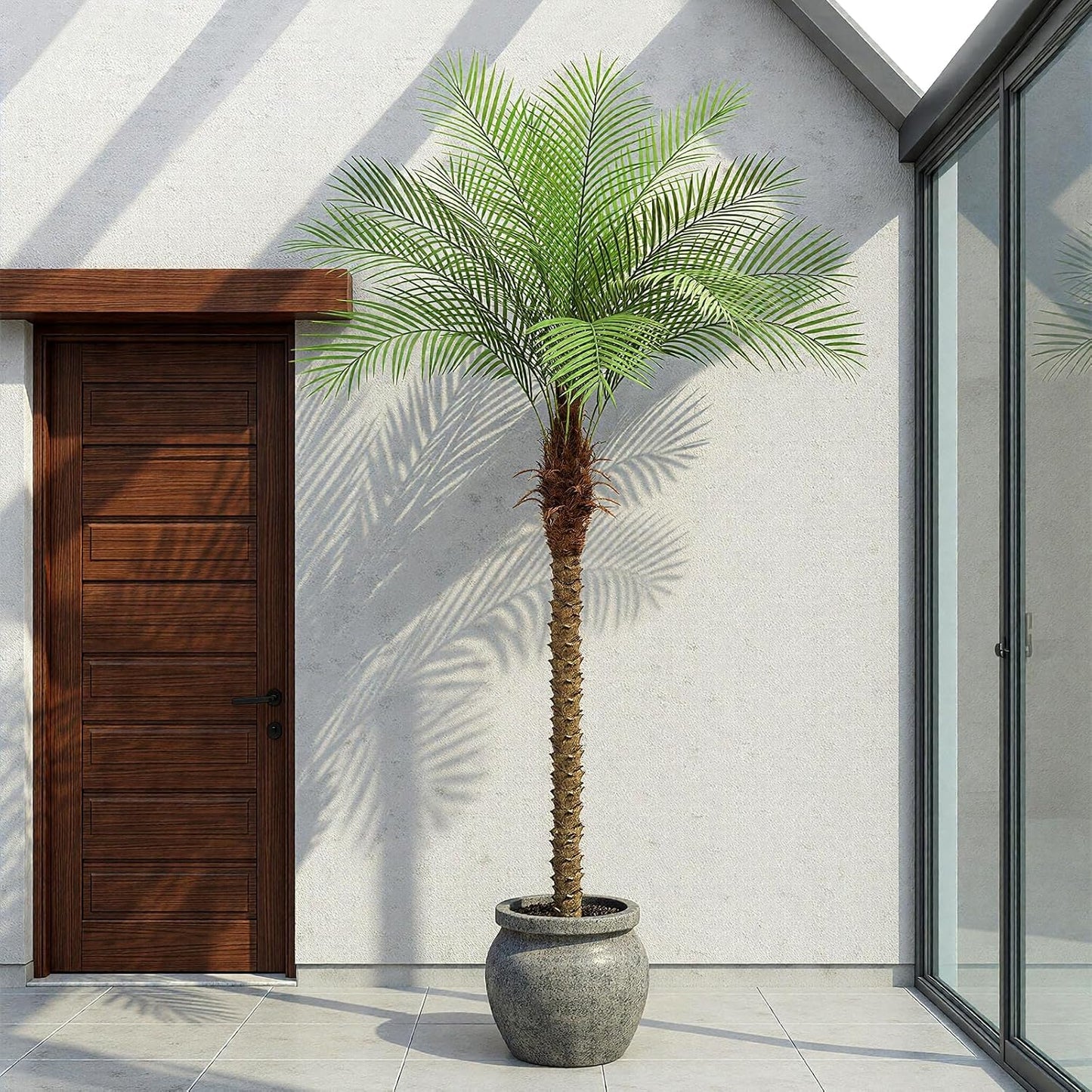 9ft Artificial Phoenix Palm Tree Tall Artificial Palm Trees with 21 Adjustable Leaves,Faux Phoenix Palm Plants for Outside Patio Pool Home Office Living Room Yard (2Pcs, 9ft)