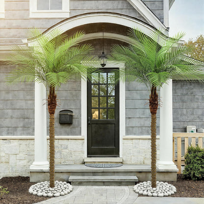 9ft Artificial Phoenix Palm Tree Tall Artificial Palm Trees with 21 Adjustable Leaves,Faux Phoenix Palm Plants for Outside Patio Pool Home Office Living Room Yard (2Pcs, 9ft)