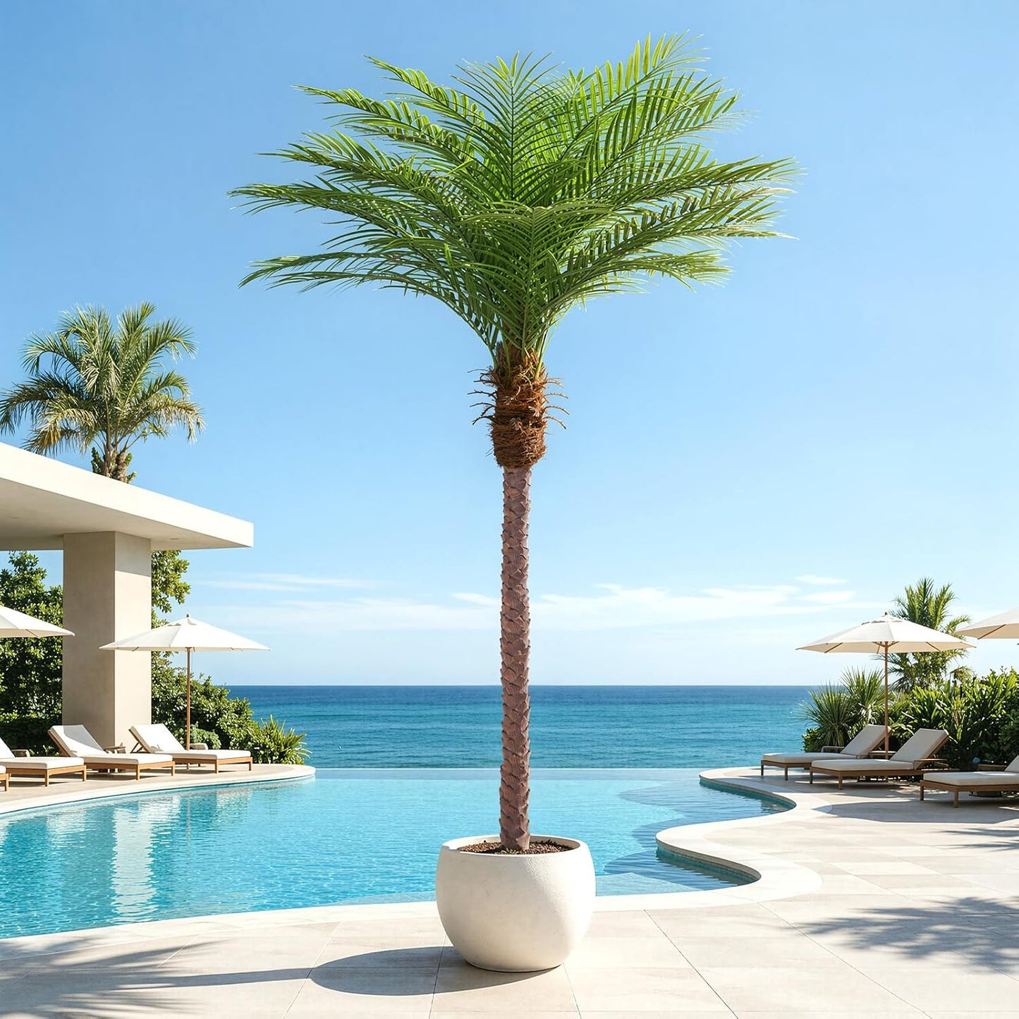 9ft Artificial Phoenix Palm Tree Tall Artificial Palm Trees with 21 Adjustable Leaves,Faux Phoenix Palm Plants for Outside Patio Pool Home Office Living Room Yard (2Pcs, 9ft)