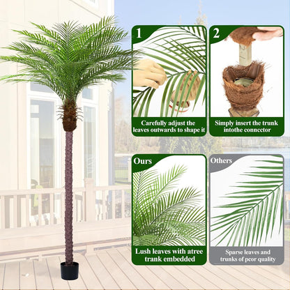 9ft Artificial Phoenix Palm Tree Tall Artificial Palm Trees with 21 Adjustable Leaves,Faux Phoenix Palm Plants for Outside Patio Pool Home Office Living Room Yard (2Pcs, 9ft)