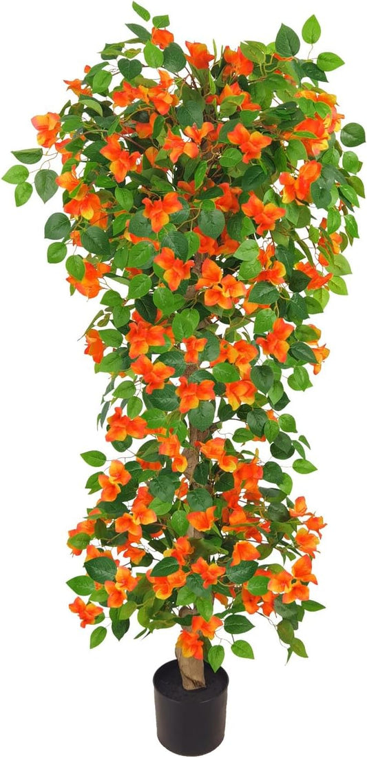 Artificial Bougainvillea Tree -5FT Faux Bougainvillea Tree with Realistic Flowers, Tall Fake Flower Tree for Indoor or Outdoor Decor, Silk Floral Plant for Living Room, Porch, Garden (Pink)