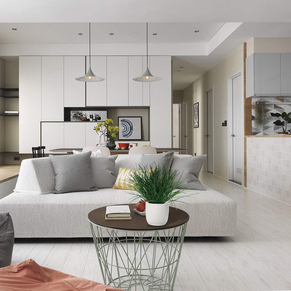 8pcs Artificial Fake Grass Plants Flowers Faux Plastic Wheat Grass Outdoor UV Resistant Greenery Shrubs Plant for Outdoor Planters Wedding Indoor Outside Hanging Home Garden Décor (8, Green)