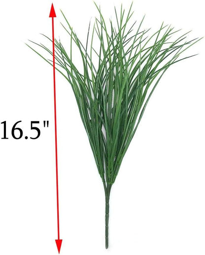 8pcs Artificial Fake Grass Plants Flowers Faux Plastic Wheat Grass Outdoor UV Resistant Greenery Shrubs Plant for Outdoor Planters Wedding Indoor Outside Hanging Home Garden Décor (8, Green)
