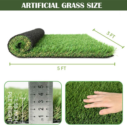 1.38" Artificial Grass Turf 3 x 5 FT, Dog Grass Pads Indoor Outdoor Garden Lawn Landscape Patio Turf Mat Thick Fake Faux Grass Rug Dog Pets Mat for Puppy Potty Training