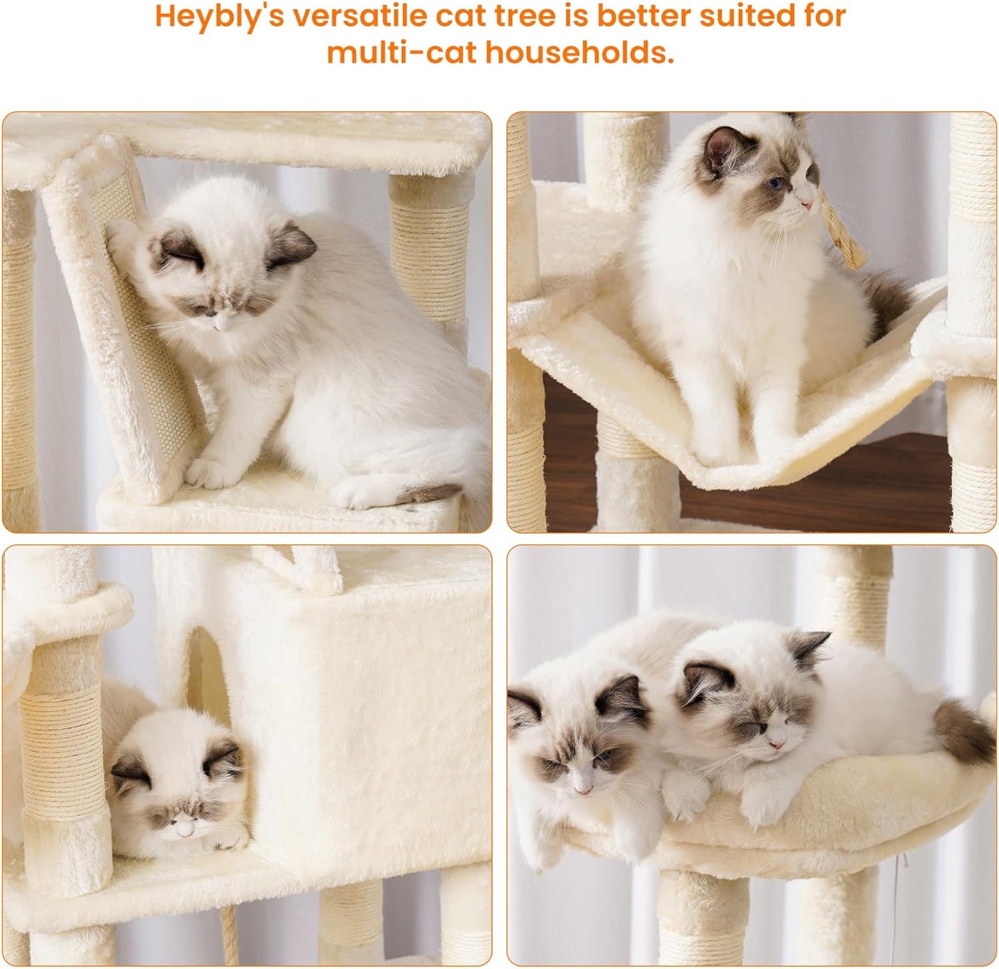 Cat Tree, 71-Inch Tall Tower for Indoor Cats with 2 Perches, 2 Big Condos, 2 Hammocks, Basket, Scratching Pad, Large Cat Furniture and Condo, Green HCT034GR