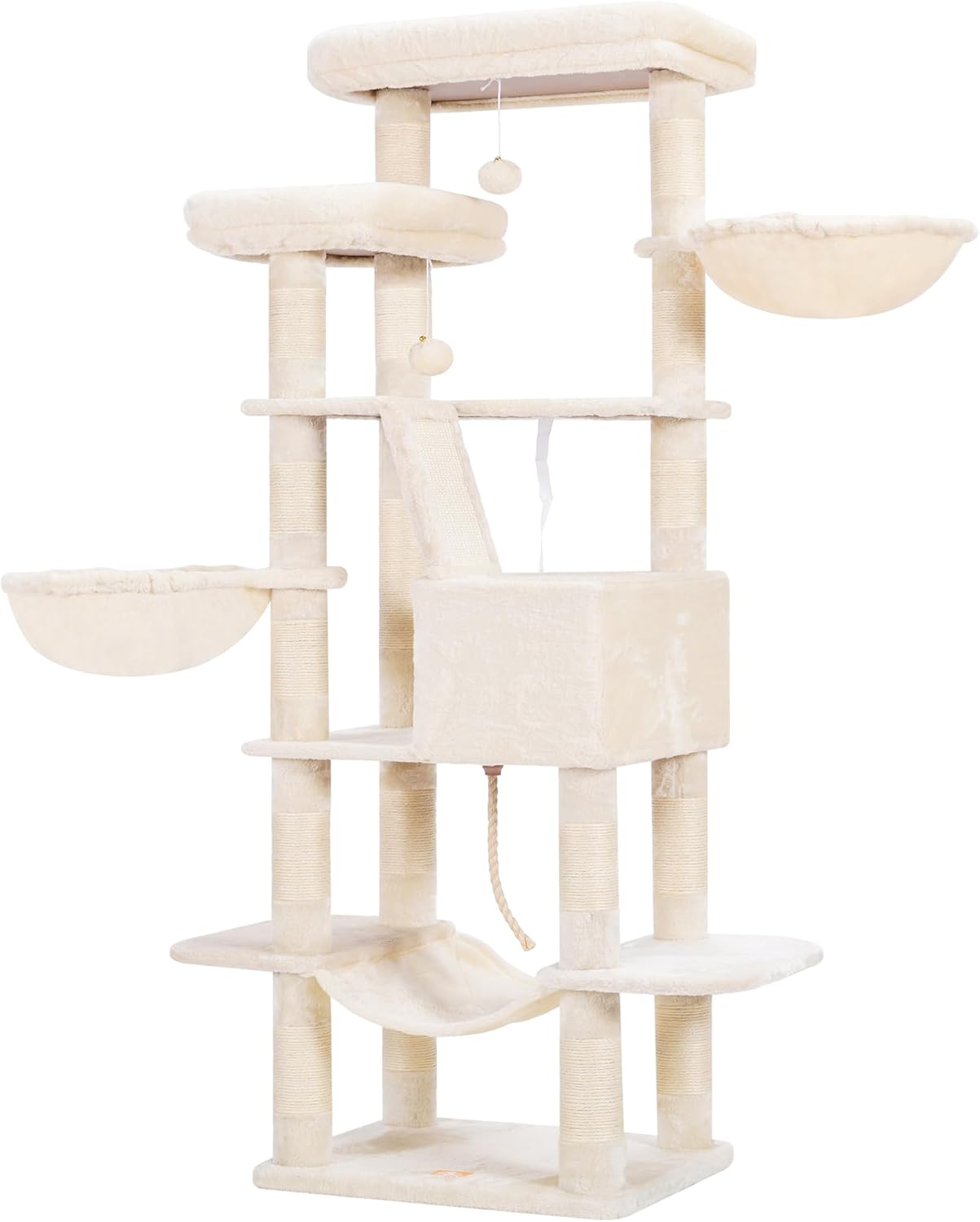 Cat Tree, 71-Inch Tall Tower for Indoor Cats with 2 Perches, 2 Big Condos, 2 Hammocks, Basket, Scratching Pad, Large Cat Furniture and Condo, Green HCT034GR
