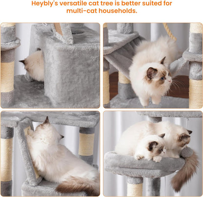 Cat Tree, 71-Inch Tall Tower for Indoor Cats with 2 Perches, 2 Big Condos, 2 Hammocks, Basket, Scratching Pad, Large Cat Furniture and Condo, Green HCT034GR