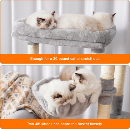 Cat Tree, 71-Inch Tall Tower for Indoor Cats with 2 Perches, 2 Big Condos, 2 Hammocks, Basket, Scratching Pad, Large Cat Furniture and Condo, Green HCT034GR