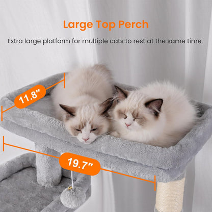Cat Tree, 71-Inch Tall Tower for Indoor Cats with 2 Perches, 2 Big Condos, 2 Hammocks, Basket, Scratching Pad, Large Cat Furniture and Condo, Green HCT034GR