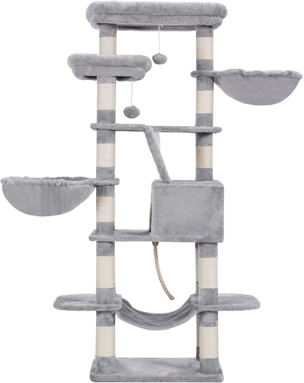 Cat Tree, 71-Inch Tall Tower for Indoor Cats with 2 Perches, 2 Big Condos, 2 Hammocks, Basket, Scratching Pad, Large Cat Furniture and Condo, Green HCT034GR
