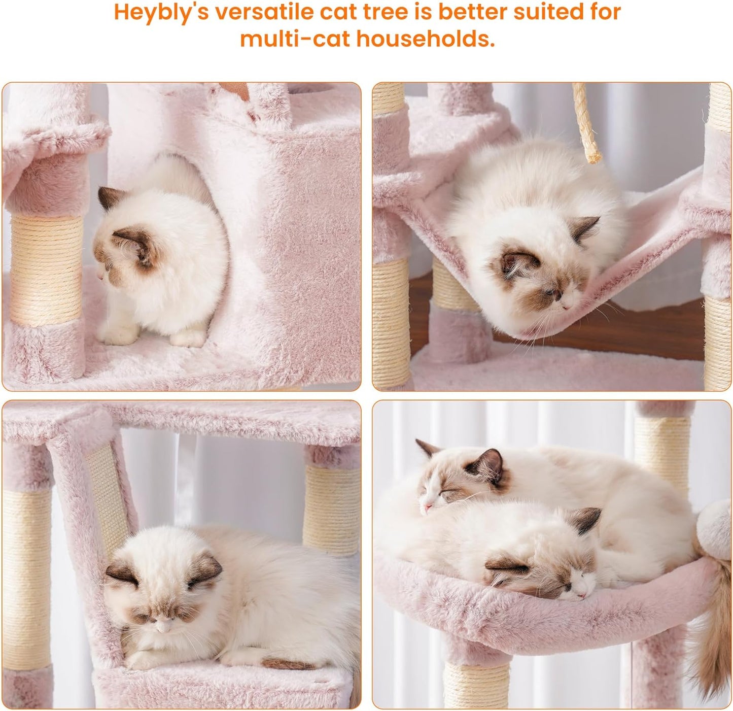 Cat Tree, 71-Inch Tall Tower for Indoor Cats with 2 Perches, 2 Big Condos, 2 Hammocks, Basket, Scratching Pad, Large Cat Furniture and Condo, Green HCT034GR