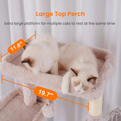 Cat Tree, 71-Inch Tall Tower for Indoor Cats with 2 Perches, 2 Big Condos, 2 Hammocks, Basket, Scratching Pad, Large Cat Furniture and Condo, Green HCT034GR