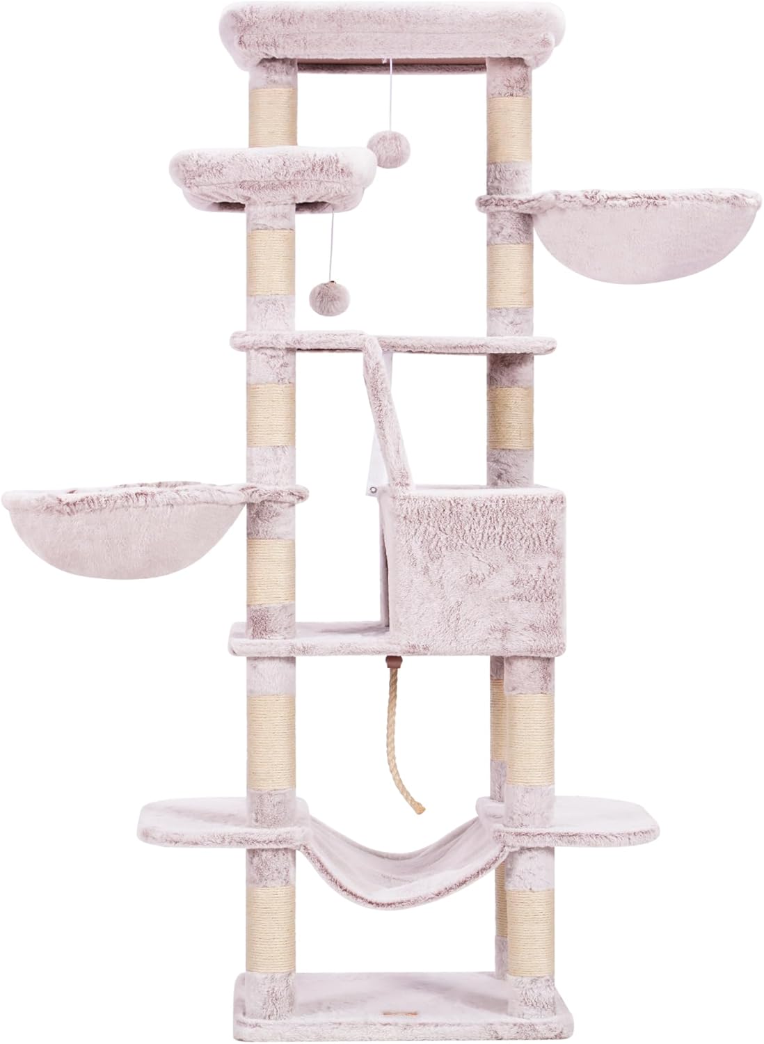 Cat Tree, 71-Inch Tall Tower for Indoor Cats with 2 Perches, 2 Big Condos, 2 Hammocks, Basket, Scratching Pad, Large Cat Furniture and Condo, Green HCT034GR