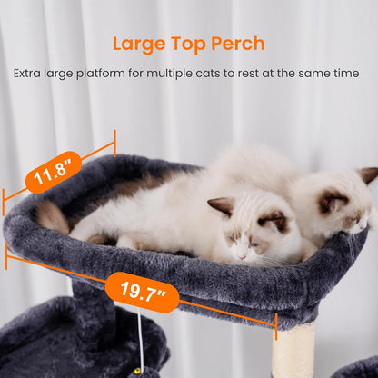 Cat Tree, 71-Inch Tall Tower for Indoor Cats with 2 Perches, 2 Big Condos, 2 Hammocks, Basket, Scratching Pad, Large Cat Furniture and Condo, Green HCT034GR