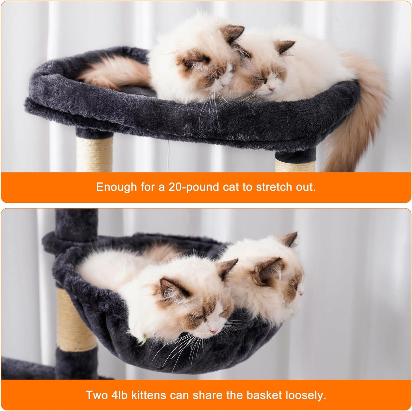 Cat Tree, 71-Inch Tall Tower for Indoor Cats with 2 Perches, 2 Big Condos, 2 Hammocks, Basket, Scratching Pad, Large Cat Furniture and Condo, Green HCT034GR