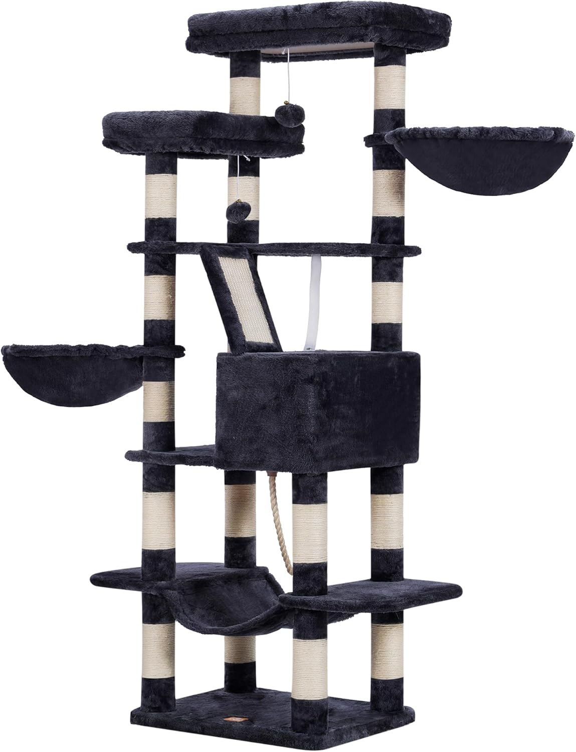 Cat Tree, 71-Inch Tall Tower for Indoor Cats with 2 Perches, 2 Big Condos, 2 Hammocks, Basket, Scratching Pad, Large Cat Furniture and Condo, Green HCT034GR