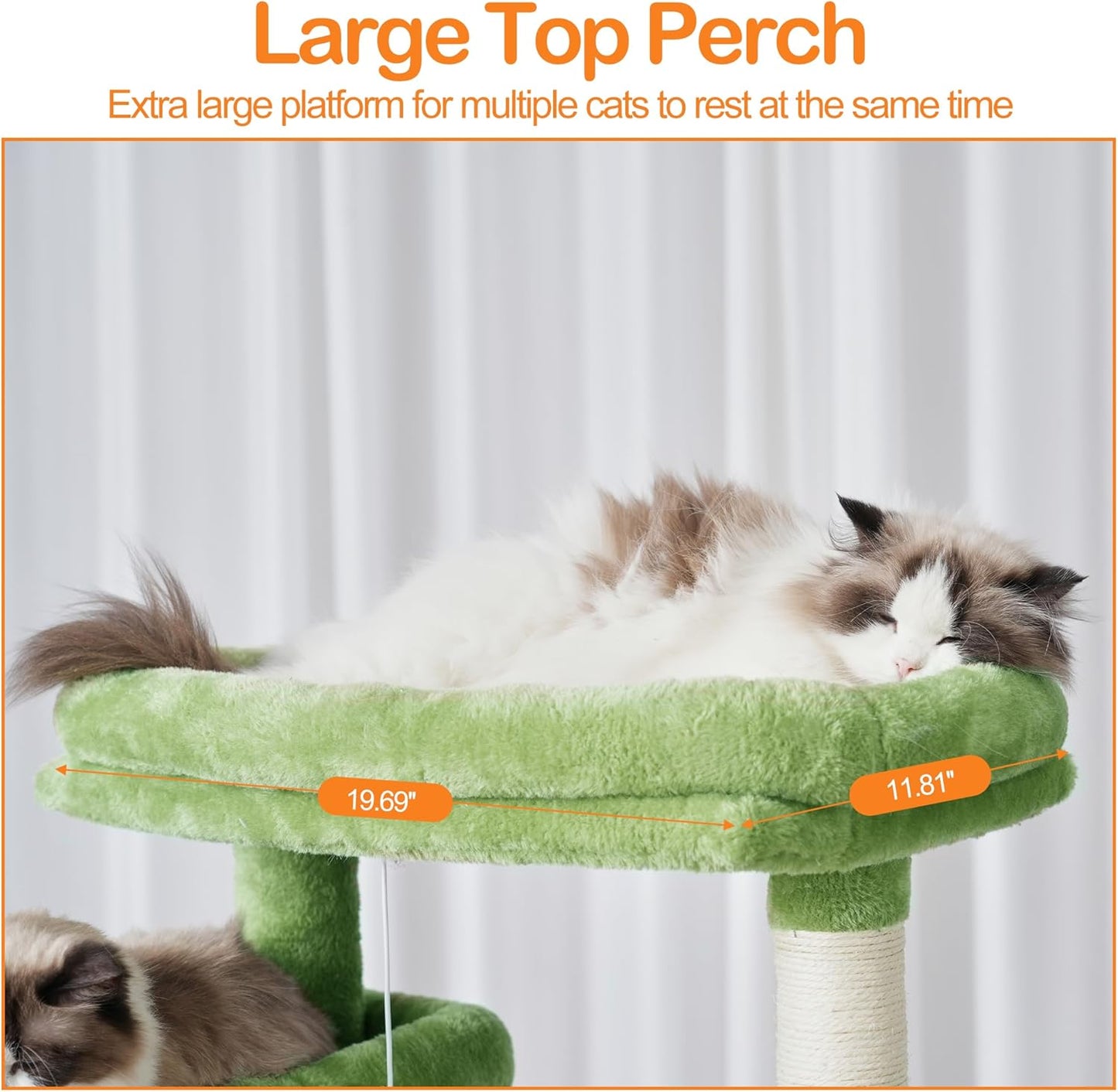 Cat Tree, 71-Inch Tall Tower for Indoor Cats with 2 Perches, 2 Big Condos, 2 Hammocks, Basket, Scratching Pad, Large Cat Furniture and Condo, Green HCT034GR