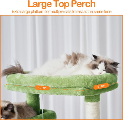 Cat Tree, 71-Inch Tall Tower for Indoor Cats with 2 Perches, 2 Big Condos, 2 Hammocks, Basket, Scratching Pad, Large Cat Furniture and Condo, Green HCT034GR
