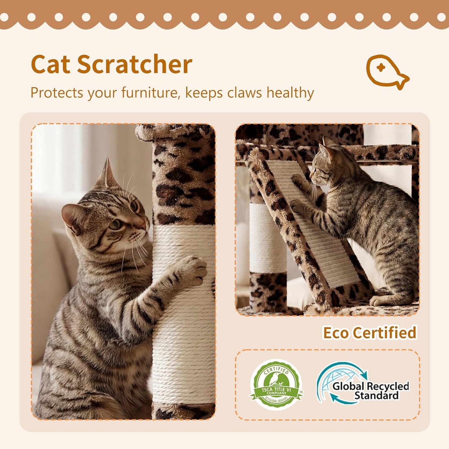 Cat Tree, 71-Inch Tall Tower for Indoor Cats with 2 Perches, 2 Big Condos, 2 Hammocks, Basket, Scratching Pad, Large Cat Furniture and Condo, Green HCT034GR