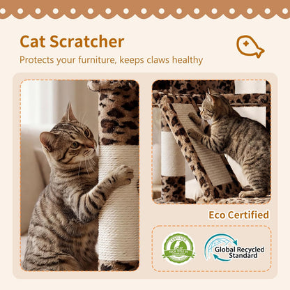 Cat Tree, 71-Inch Tall Tower for Indoor Cats with 2 Perches, 2 Big Condos, 2 Hammocks, Basket, Scratching Pad, Large Cat Furniture and Condo, Green HCT034GR