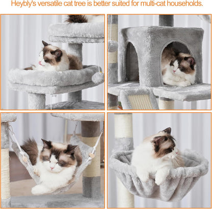 Cat Tree, 71-Inch Tall Tower for Indoor Cats with 2 Perches, 2 Big Condos, 2 Hammocks, Basket, Scratching Pad, Large Cat Furniture and Condo, Green HCT034GR