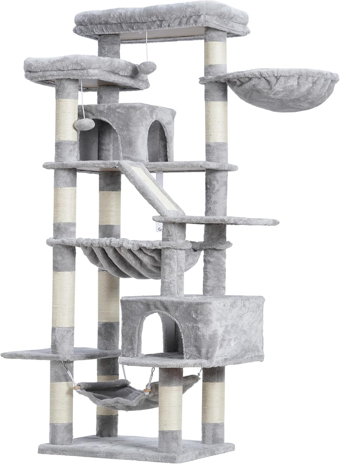 Cat Tree, 71-Inch Tall Tower for Indoor Cats with 2 Perches, 2 Big Condos, 2 Hammocks, Basket, Scratching Pad, Large Cat Furniture and Condo, Green HCT034GR