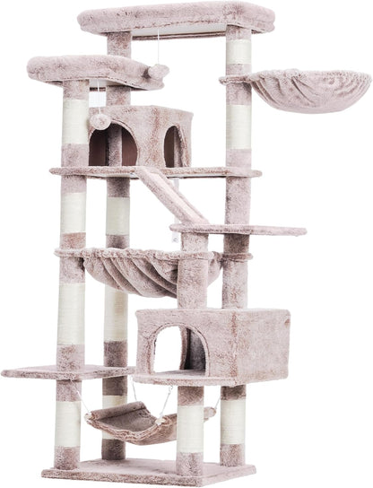 Cat Tree, 71-Inch Tall Tower for Indoor Cats with 2 Perches, 2 Big Condos, 2 Hammocks, Basket, Scratching Pad, Large Cat Furniture and Condo, Green HCT034GR
